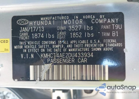 2013 Hyundai Accent Gls from USA, damaged, VIN KMHCT4AE2DU433934